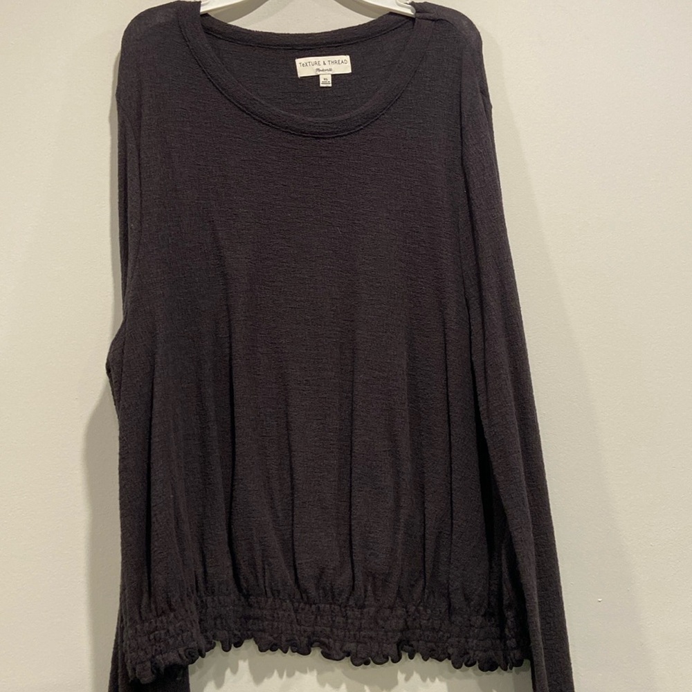 madewell texture & thread black long sleeve blouse